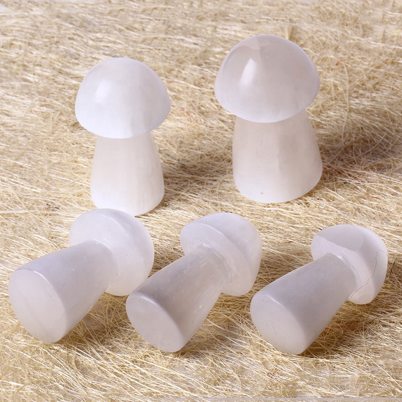 Hand Carved Healing Stones Rough Selenite Mushroom Crystal Crafts Natural Carvings For Decoration