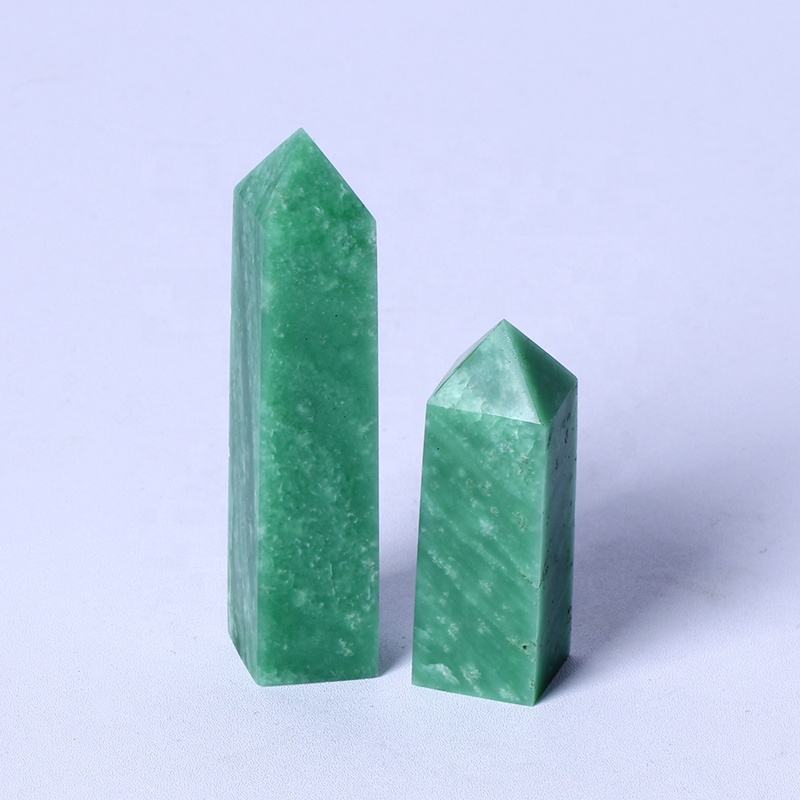 Wholesale Bulk Natural Crystals Healing Stones High Quality Green Ice Jade Tower Spiritual Quartz Wand Point For Home Decoration