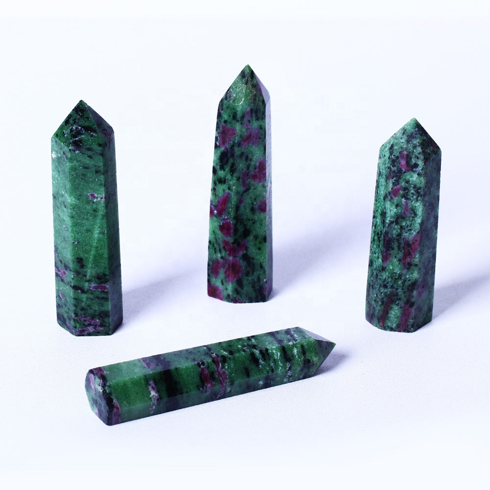 wholesale natural crystal wand green ruby zoisite wand point quartz crystal tower for healing semi-precious