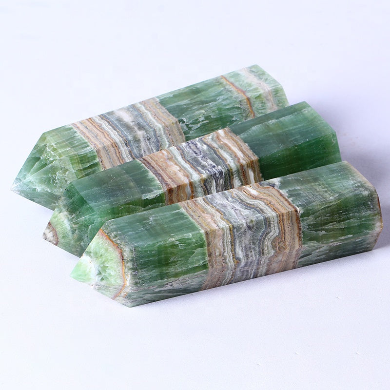 Wholesale Natural Healing Crystal Stone Wand Green Caribbean Calcite Tower Quartz Crystal Point For Decoration