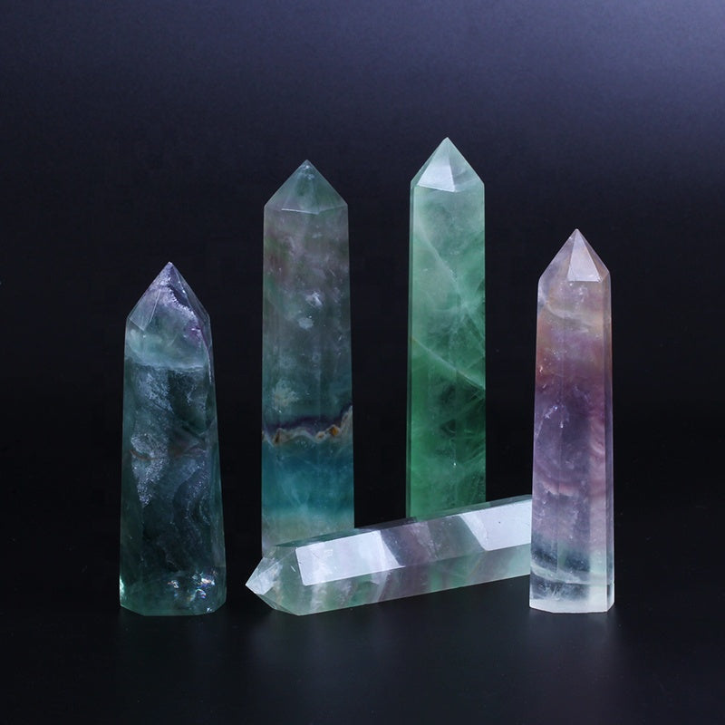wholesale natural crystal wand rainbow fluorite wand point quartz crystal tower for healing