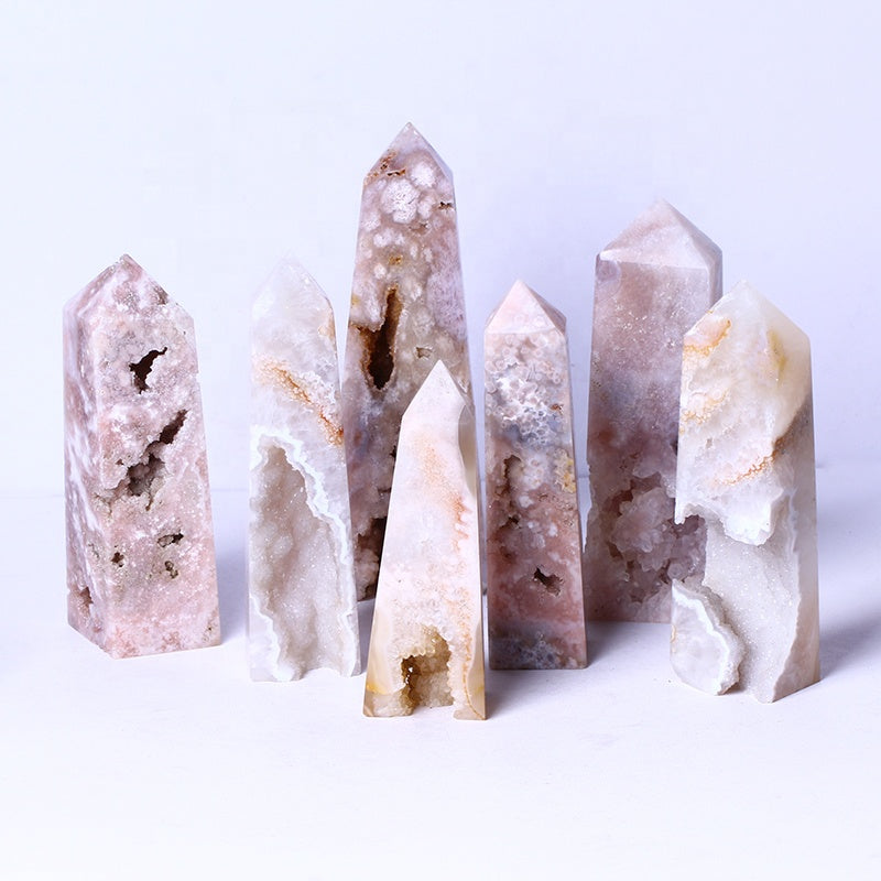New Arrival Natural Healing Crystal Stone Wand Pink Agate Geode Point Quartz Crystal Tower For Gifts