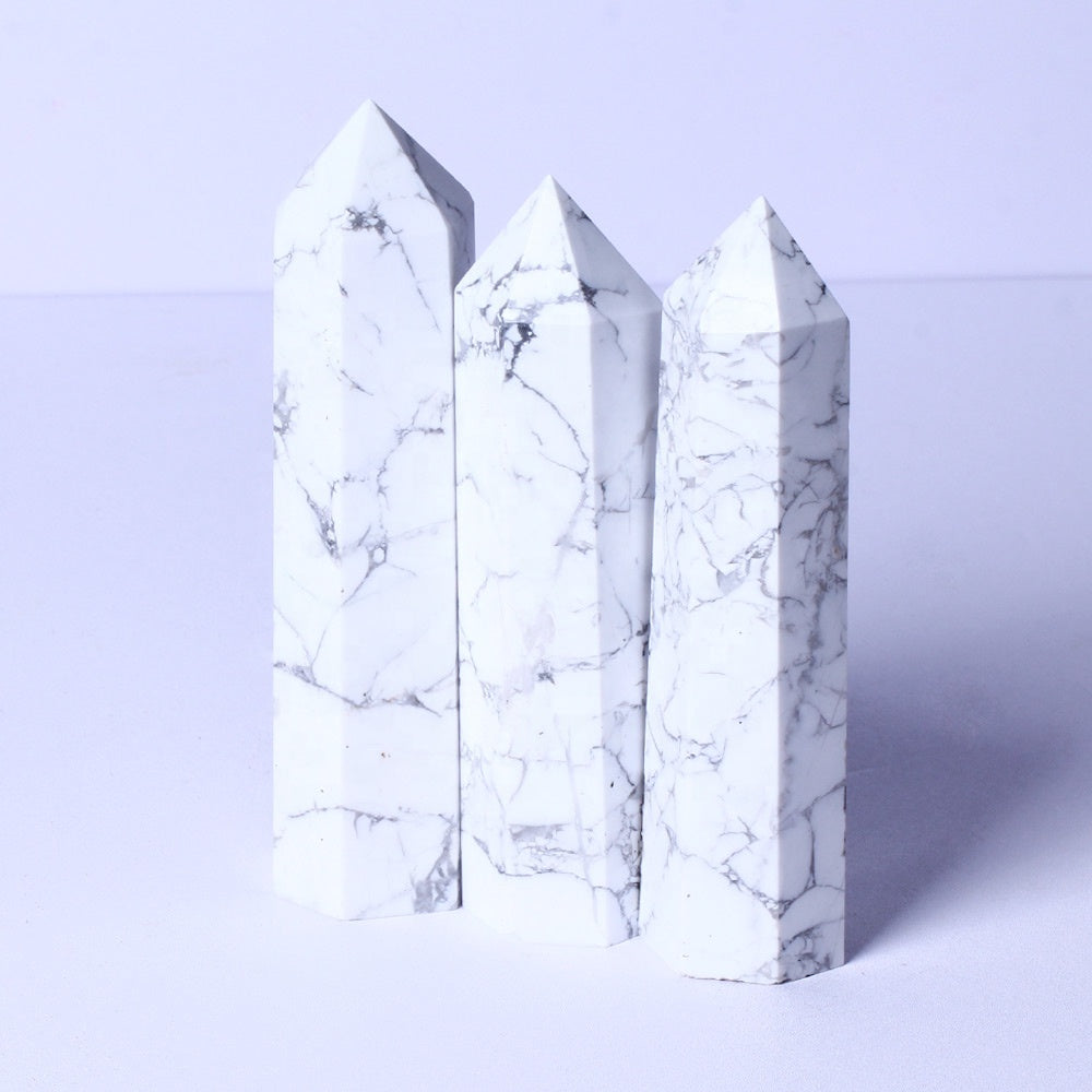 Wholesale Natural Crystal Wand Healing Reiki Howlite Point Quartz Crystal Tower For Home Decoration
