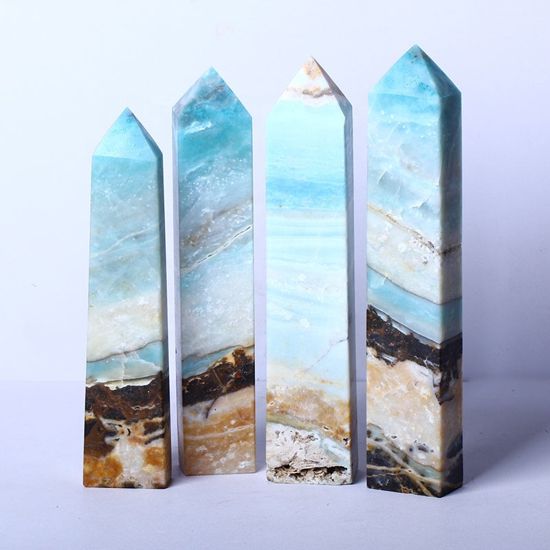 Wholesale Natural Cystal Wand Blue Caribbean Calcite Wand Point Quartz Crystal Tower For Healing