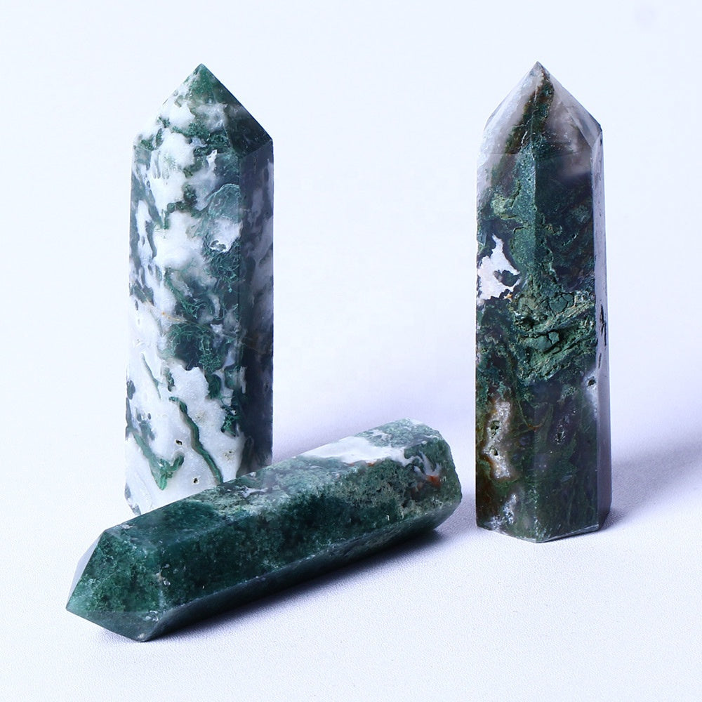 Wholesale bulk Spiritual Quartz Obelisk Healing Stone Tower natural geode moss agate Towers crystal Point Wand for decoration