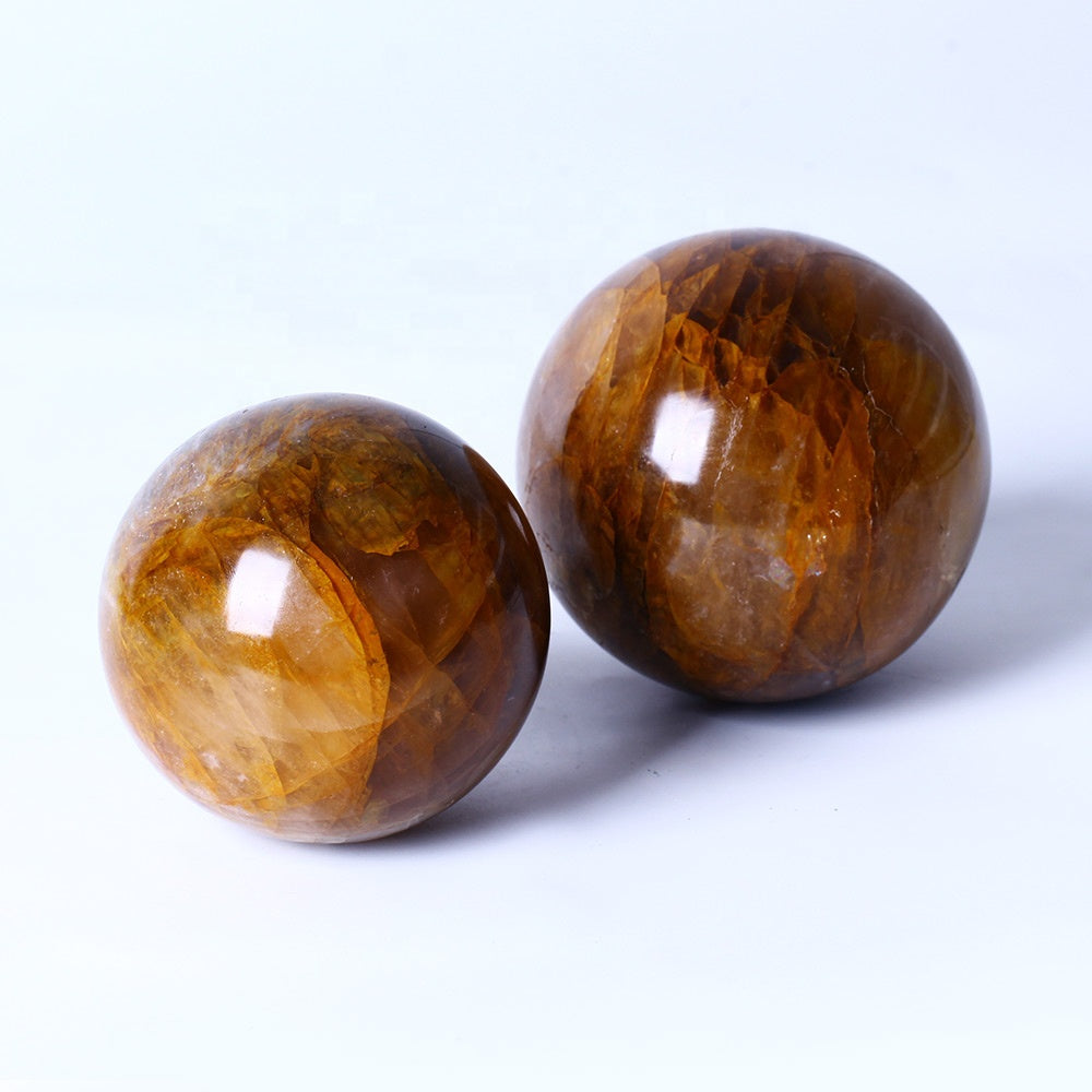 New Arrival Polished Gemstone Sphere Healing Crystal Ball Healer Quartz Spheres for Gift Golden Fire Quartz Home Decoration