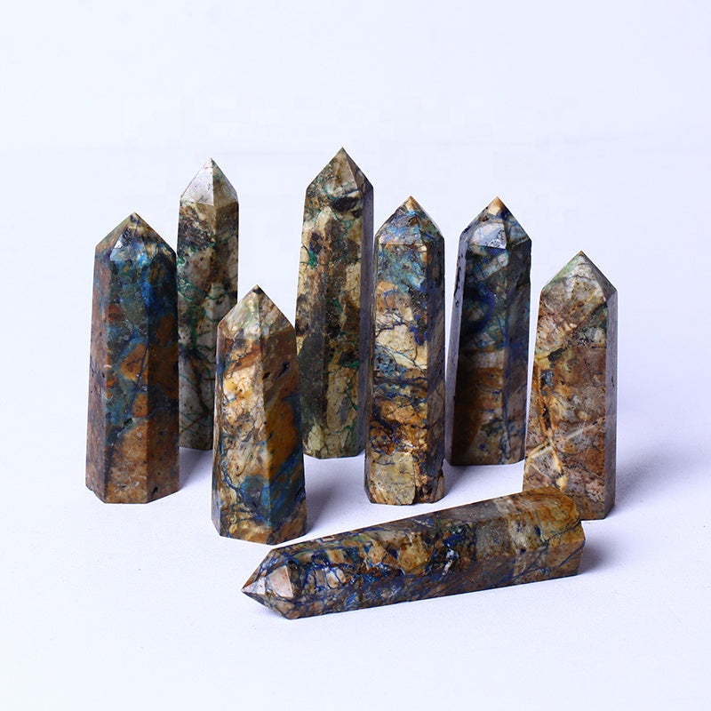 Wholesale Natural Polished Gemstone Obelisk Healing Crystal Azurite Tower Point Wand For Decoration