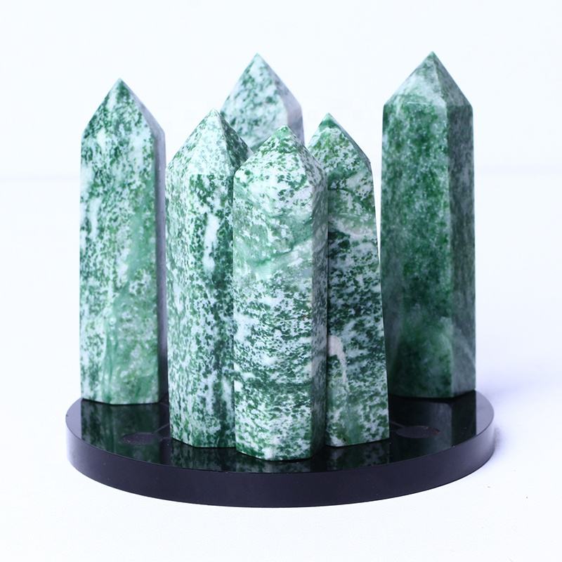 Natural Healing Crystal Wholesale Bulk Gemstone Green Dot Jade Wands Chlorite Crystal Tower For Decoration