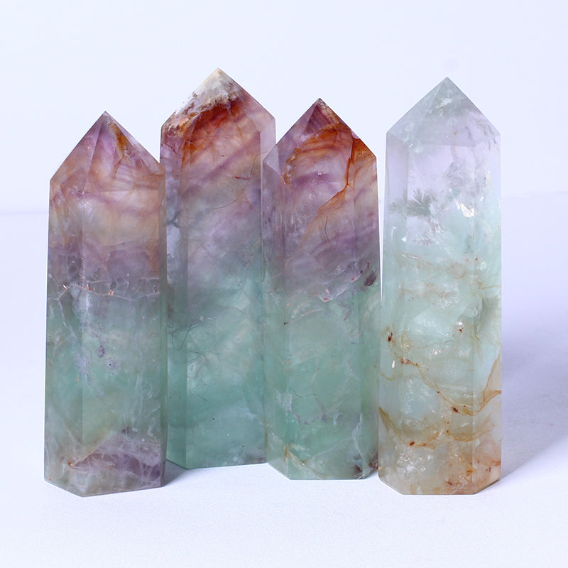 Bulk Wholesale bulk Spiritual Quartz Obelisk Healing Stone Tower natural rainbow fluorite Towers crystal Point Wand for decorate