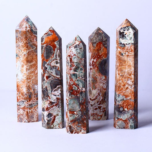 Natural Healing Crystal Stone Wand Pink Agate Point Quartz Crystal Tower For Gifts