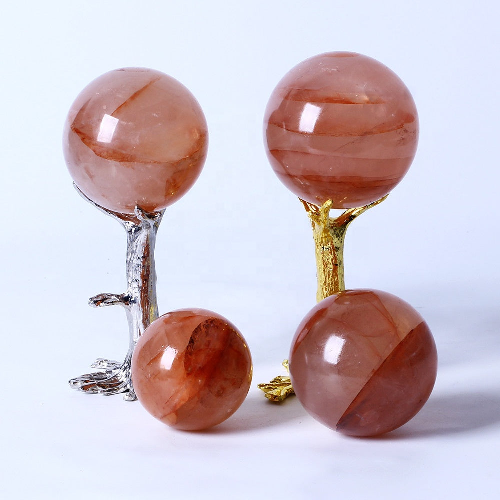 Natural High Quality Healing Crystal Ball Red Clear Fire Quartz Crystal Sphere Crystal Crafts For Home Decoration