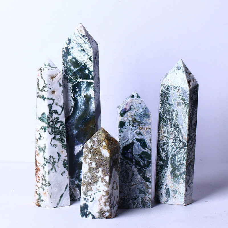 Wholesale High Quality Natural Quartz Points Wand Rock Crystal Moss Agate Towers Single Points For Healing