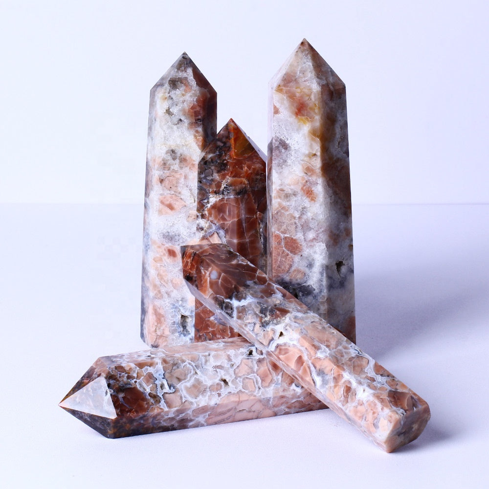 New Arrival Natural Healing Crystal Stone Wand Pink Agate Point Quartz Crystal Tower For Gifts