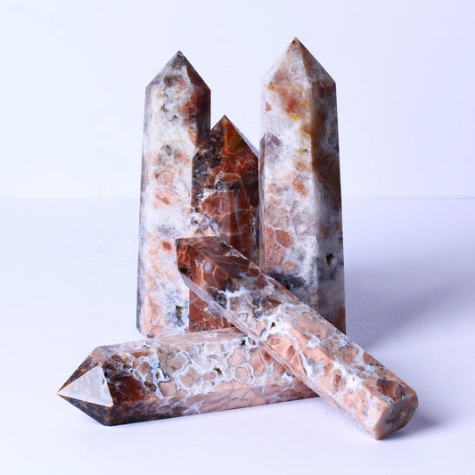 New Arrival Natural Healing Crystal Stone Wand Pink Agate Point Quartz Crystal Tower For Gifts