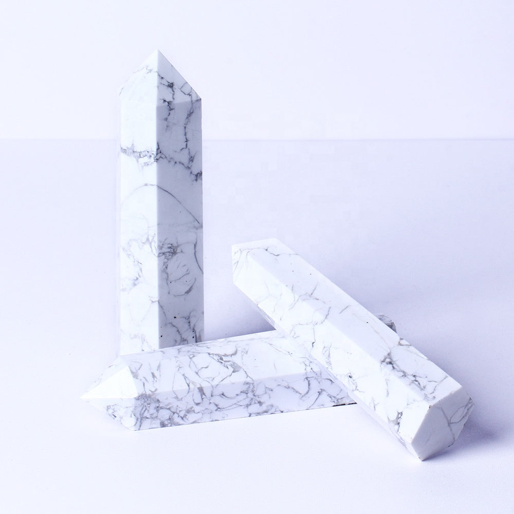 Wholesale Natural Crystal Wand Healing Reiki Howlite Point Quartz Crystal Tower For Home Decoration
