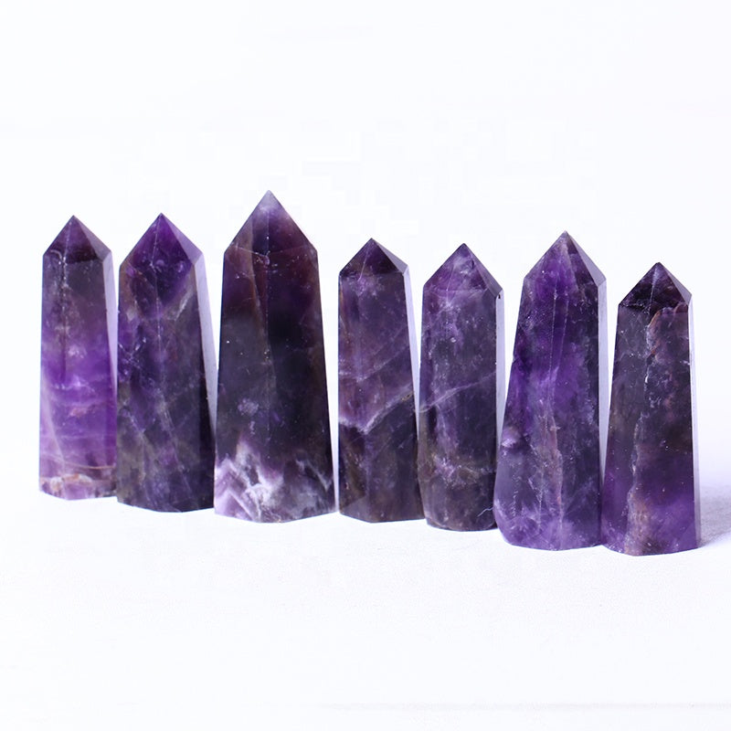 Wholesale Natural Healing Crystal Obelisk Wand Reiki Gemstone Point Amethyst Tower For Decoration