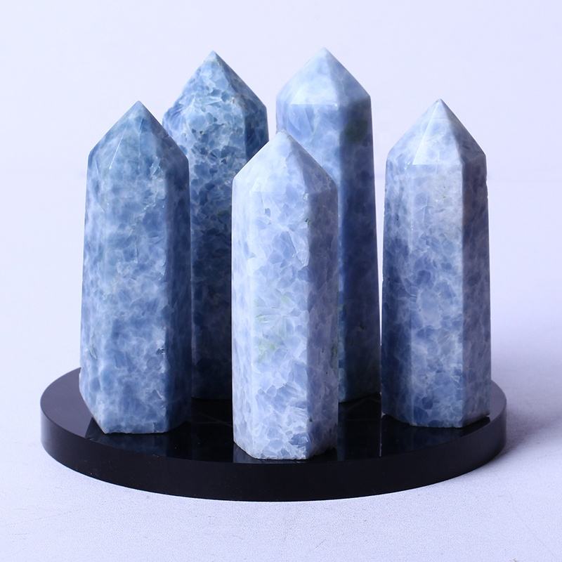 Wholesale High Quality Natural Crystal Wand Blue Calcite Tower Point Crystal Crafts For Healing
