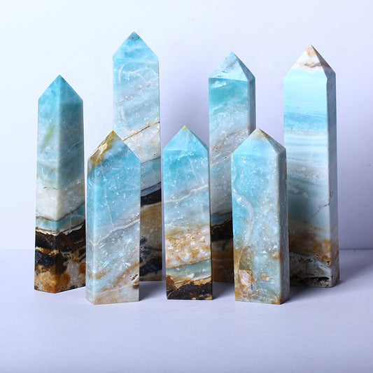 Wholesale Natural Cystal Wand Blue Caribbean Calcite Wand Point Quartz Crystal Tower For Healing