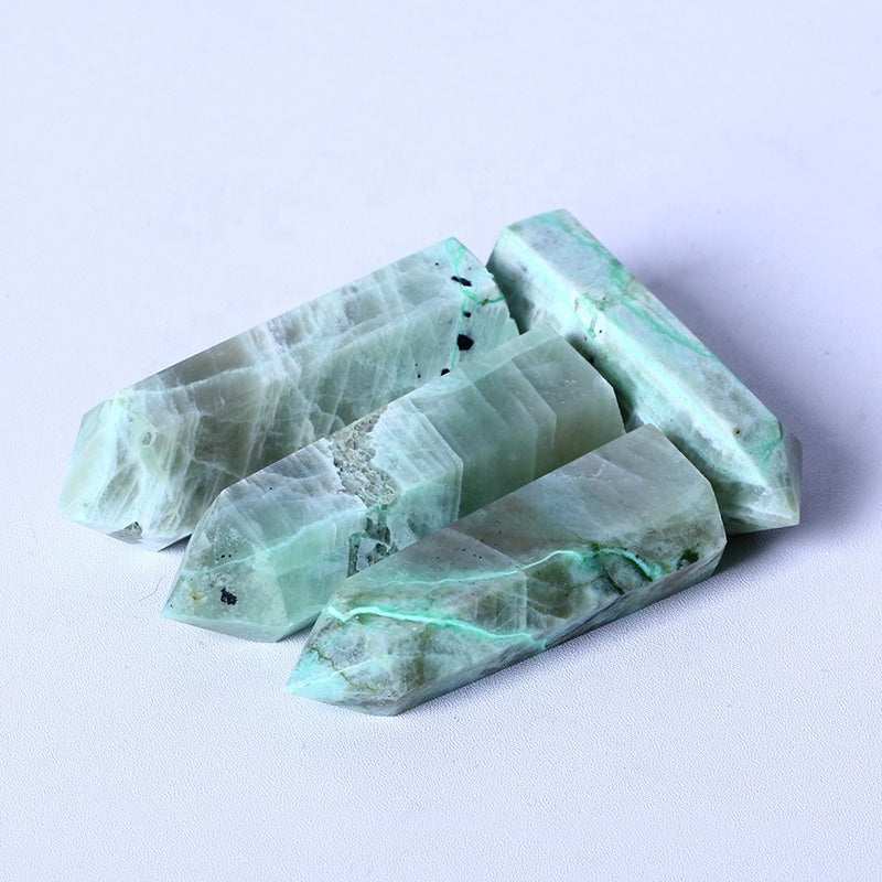 7bulk wholesale natural crystal healing point natural small green moonstone tower crystal healing point for feng shui decoration