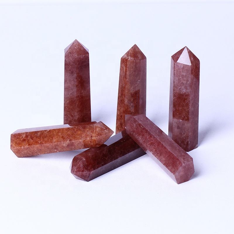 Wholesale Natural Healing Crystal Reiki Gemstone Tower Strawberry Quartz Point Wand For Decoration