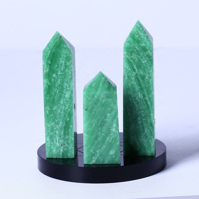 Wholesale Bulk Natural Crystals Healing Stones High Quality Green Ice Jade Tower Spiritual Quartz Wand Point For Home Decoration