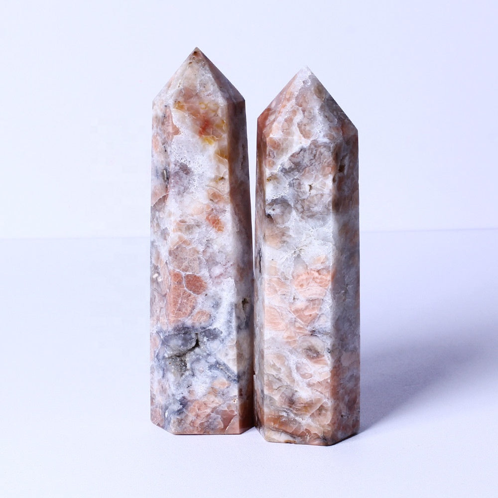 New Arrival Natural Healing Crystal Stone Wand Pink Agate Point Quartz Crystal Tower For Gifts