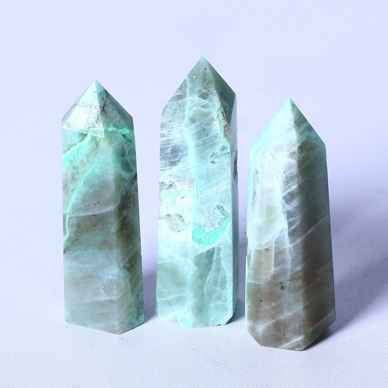 7bulk wholesale natural crystal healing point natural small green moonstone tower crystal healing point for feng shui decoration