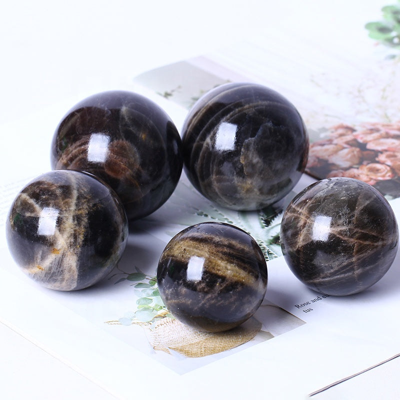 Wholesale Natural Gemstone Healing Stones Crystal Balls Black Moonstone Spheres Polished For Decoration