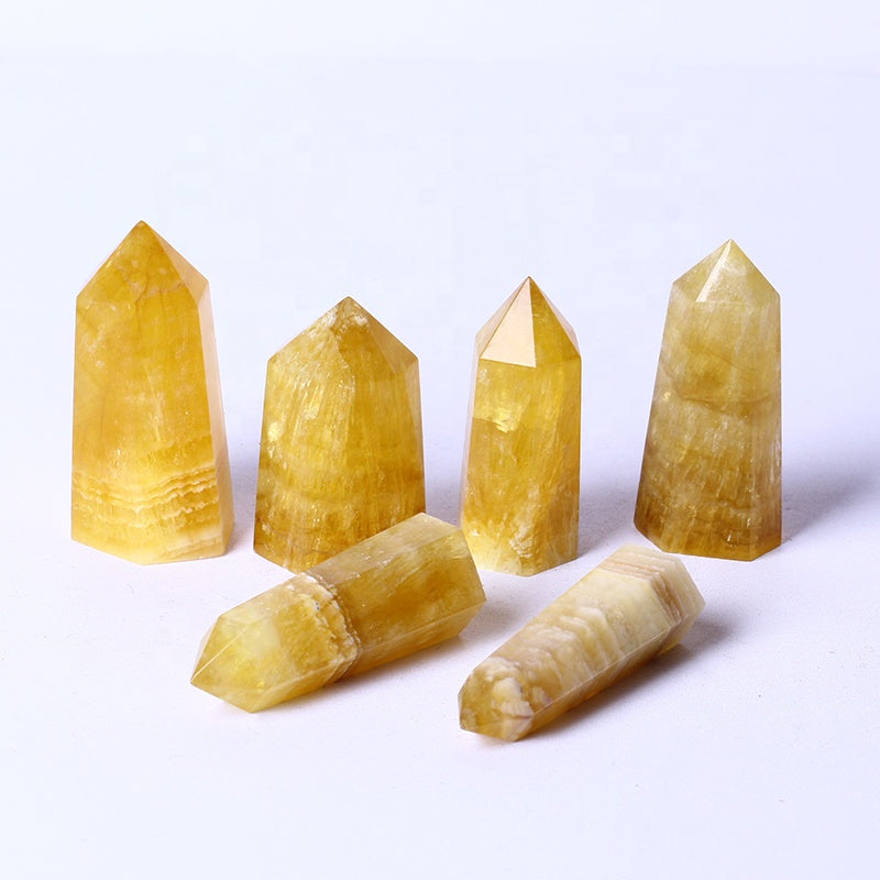 Natural High Quality Wholesale Bulk Natural Quartz Spiritual Healing Yellow Fluorite Tower Wand Crystal