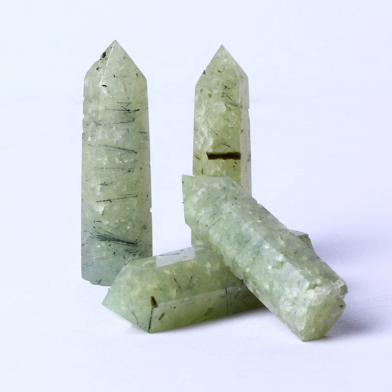 Wholesale Bulk Gemstone Natural Healing Crystal Reiki Wands Green Prehnite Crystal Tower For Decoration