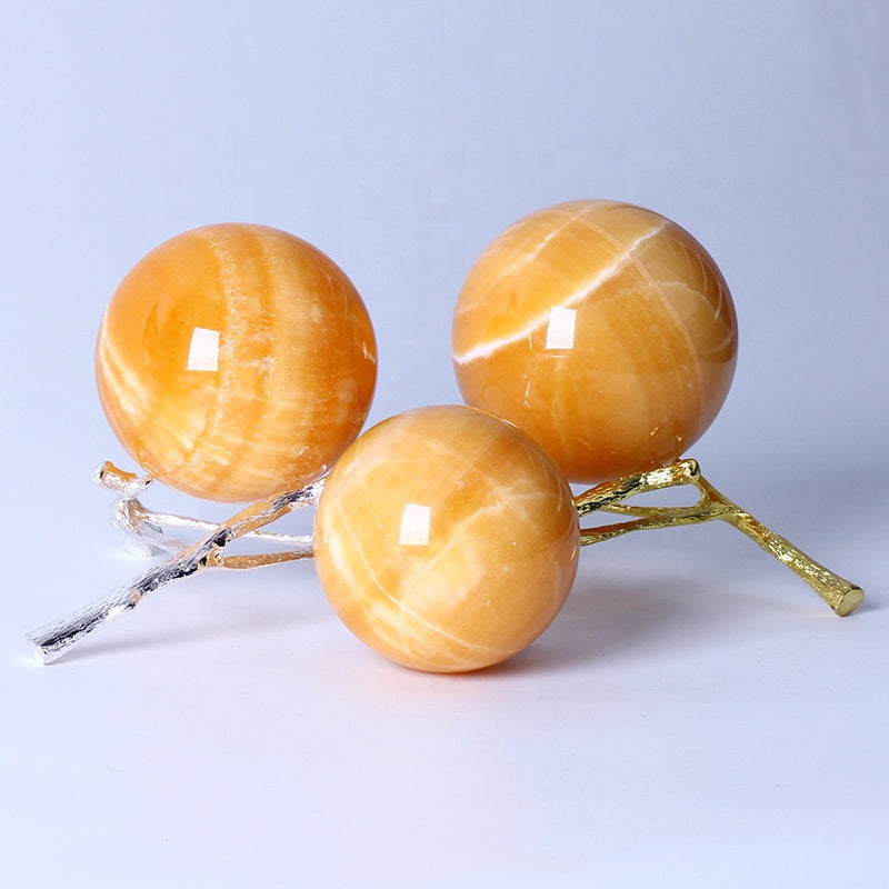 Healing Crystal Ball Calcite Sphere Crystal Crafts for Home Decoration Hot Sale Natural Polished High Quality Honey Orange GUFAN