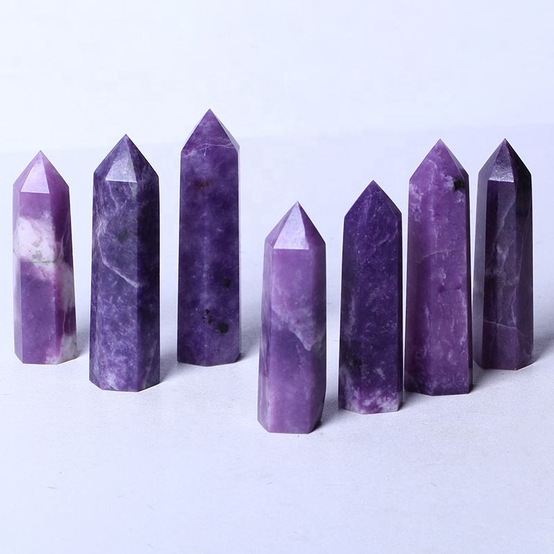 Wholesale Natural Healing Crystal Obelisk Wand Reiki Gemstone Point Purple Lepidolite Tower For Decoration