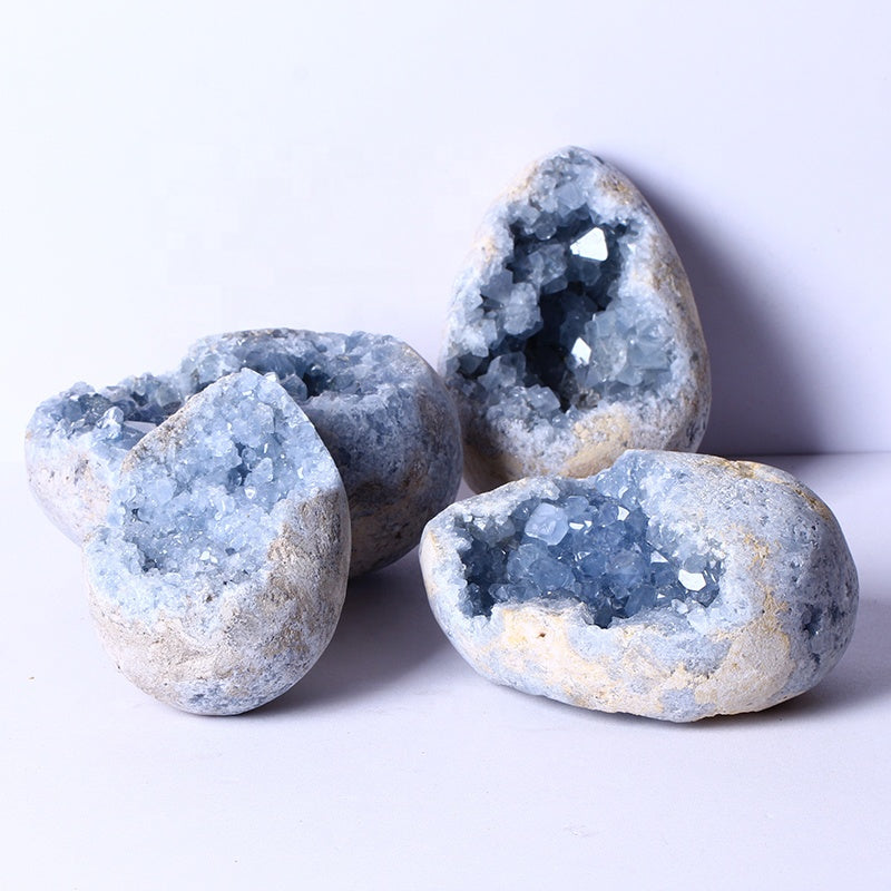 Wholesale Healing Natural High Quality Quartz Crystal Crafts Celestite Cluster Egg For Home Decoration