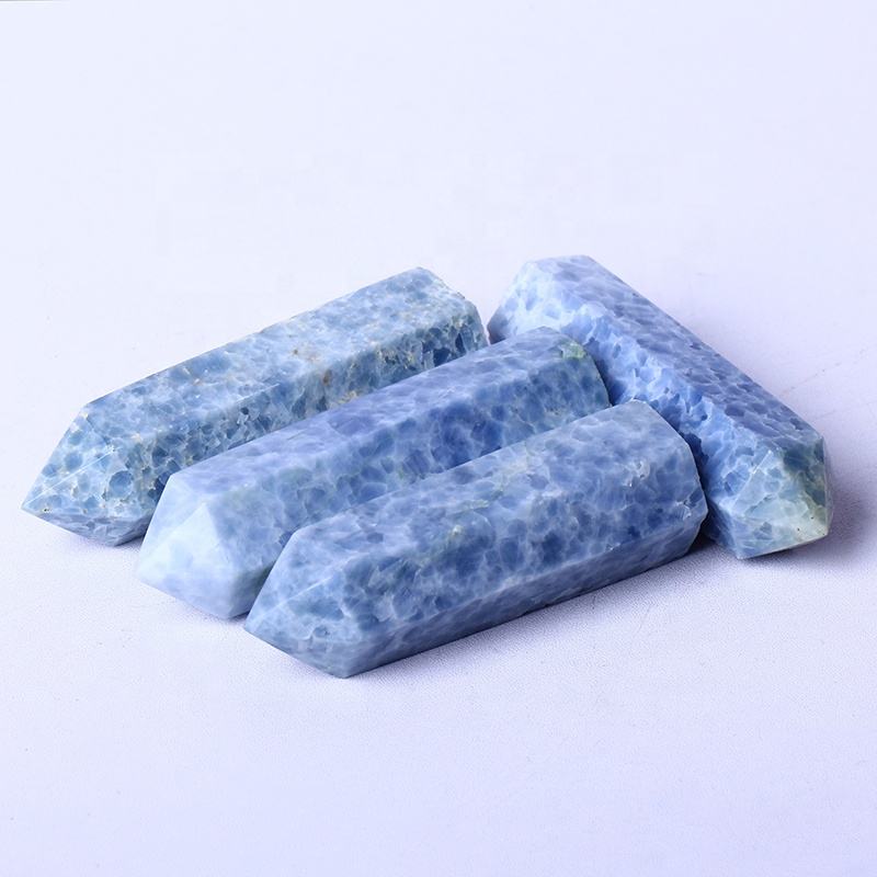 Wholesale High Quality Natural Crystal Wand Blue Calcite Tower Point Crystal Crafts For Healing