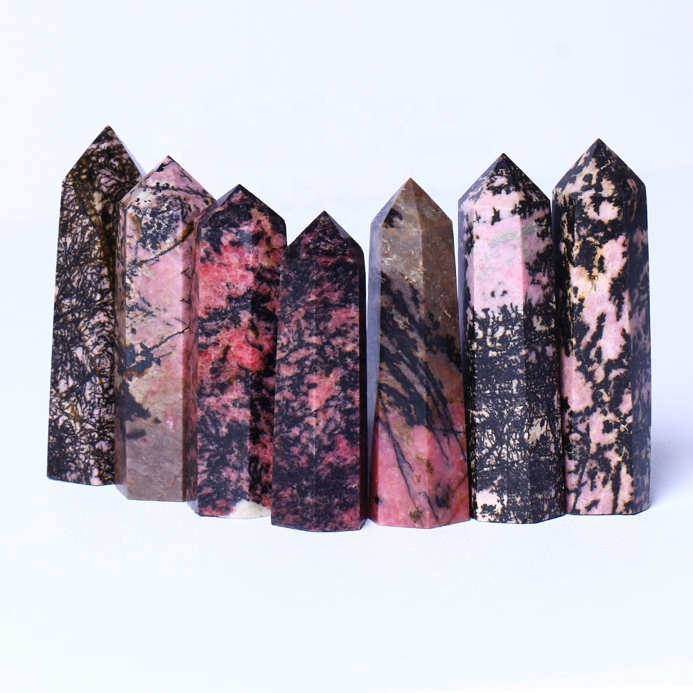 Natural Gemstone Obelisk Healing Stone Crystal Wand Rhodonite Crystal Quartz Tower Points For Home Decoration