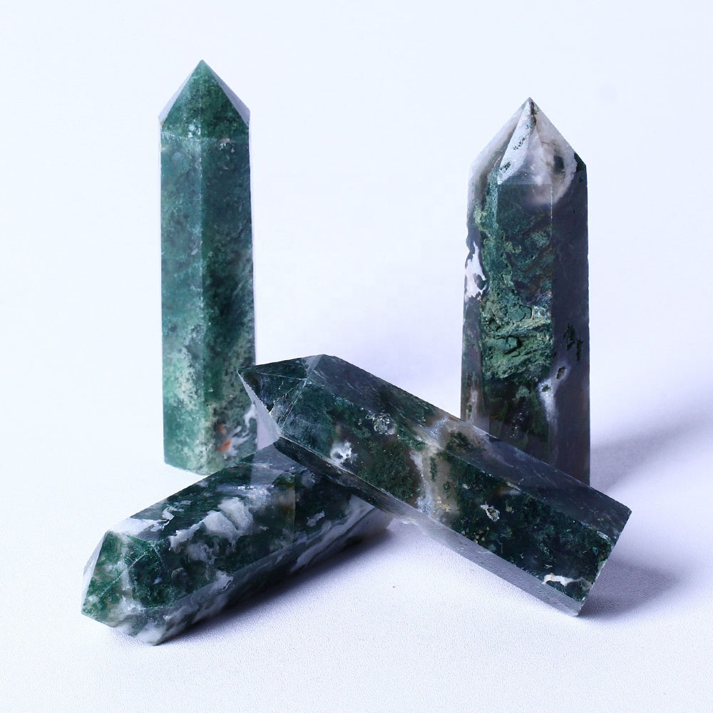 Wholesale bulk Spiritual Quartz Obelisk Healing Stone Tower natural geode moss agate Towers crystal Point Wand for decoration