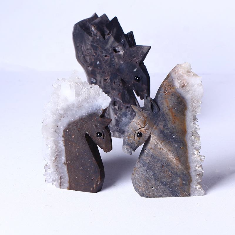 2Hand Carved Healing Stones Mineral Calcite Specimen Rough Crafts Natural Sphalerite Unicorn Carving Cluster For Decoration