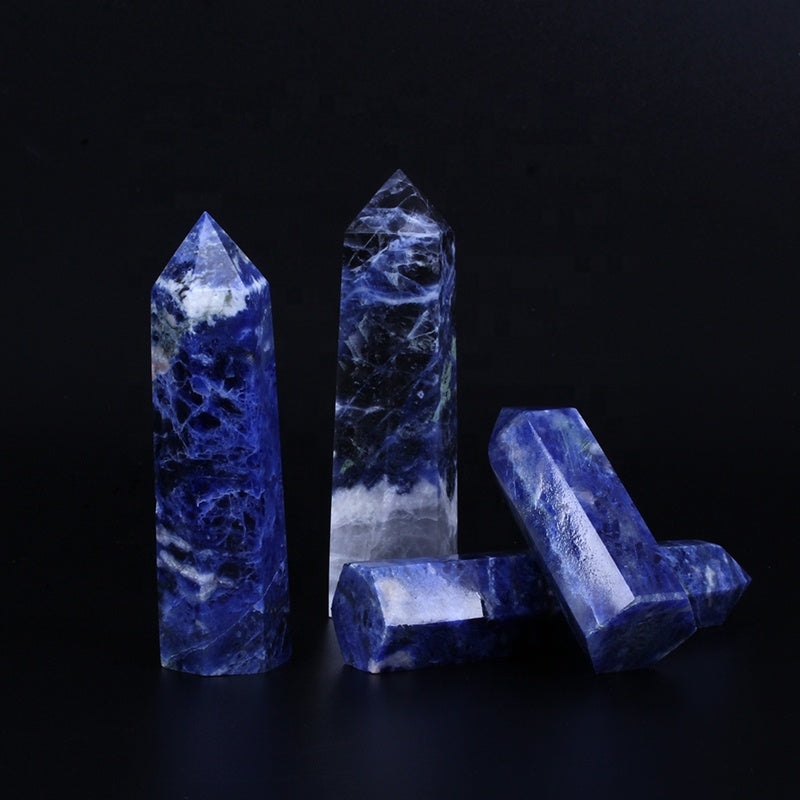 Sodalite Quartz Crystal Point Tower for Healing Blue Wholesale Natural Home Decoration Crystal Image Folk Art Polished Wand