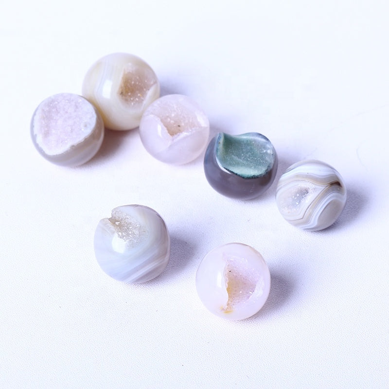 Wholesale High Quality Gemstone Natural Druzy Agate Open Mouth Laughed Mini Sphere For Home Decoration