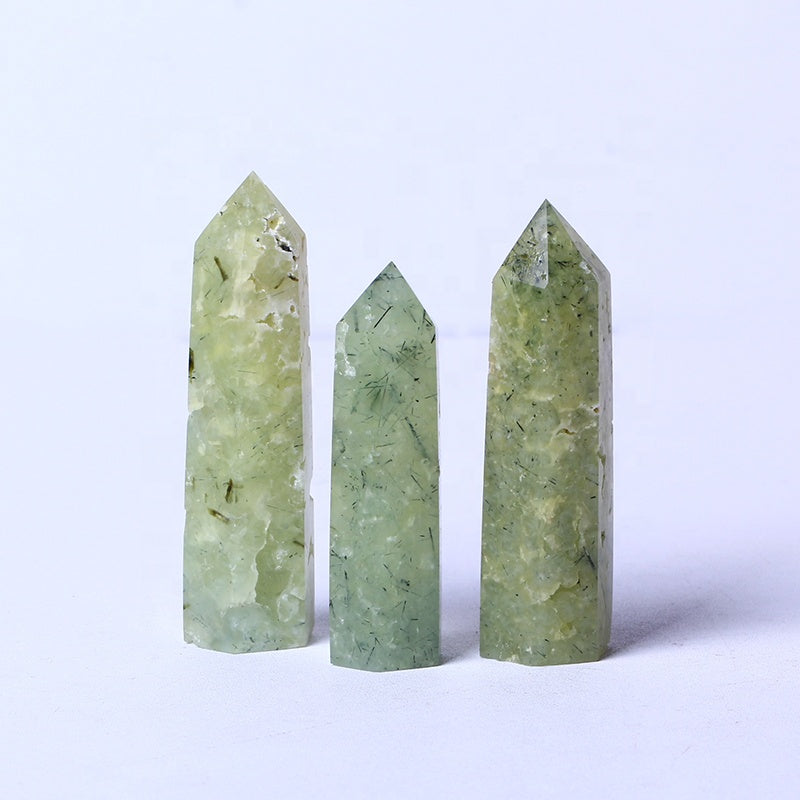 Wholesale Bulk Gemstone Natural Healing Crystal Reiki Wands Green Prehnite Crystal Tower For Decoration