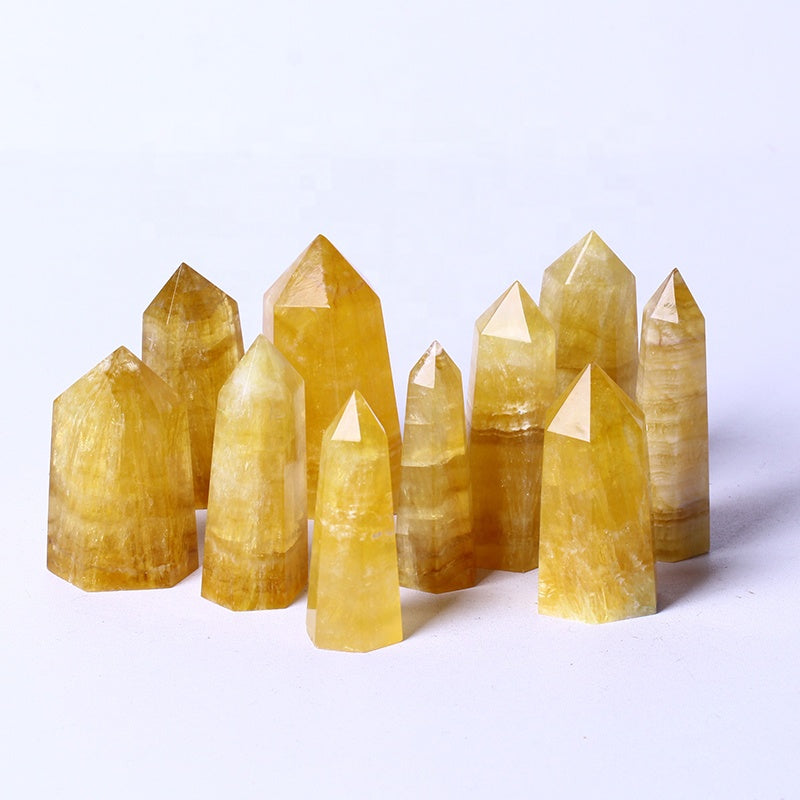 Natural High Quality Wholesale Bulk Natural Quartz Spiritual Healing Yellow Fluorite Tower Wand Crystal
