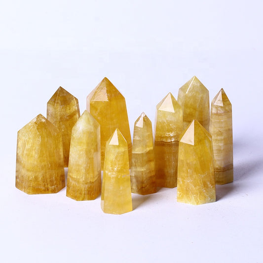 Natural High Quality Wholesale Bulk Natural Quartz Spiritual Healing Yellow Fluorite Tower Wand Crystal