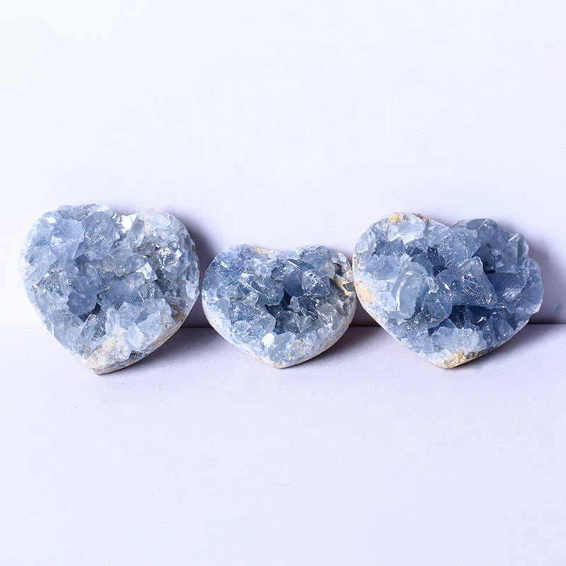 High Quality Natural Crystal Healing Stone Rough Celestile Cluster Heart Carved Hearts Gemstone Heart For Gifts