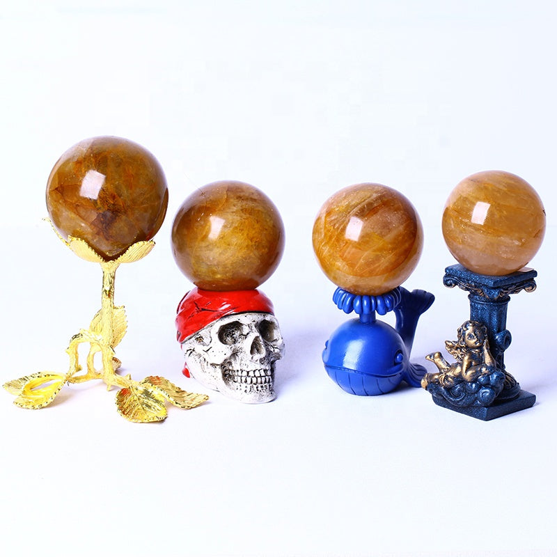 High Quality Wholesale Natural Crystal Crafts Polished Golden Healer Sphere For Healing for Home Decoration