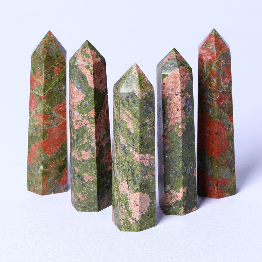 Wholesale bulk Spiritual Quartz Obelisk Healing Stone Tower natural unikite point Towers crystal Point Wand for decoration