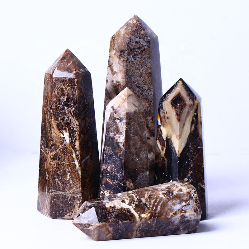 Wholesale Natural Healing Crystal Reiki Gemstone Black Opal Tower Point Wand For Home Decoration
