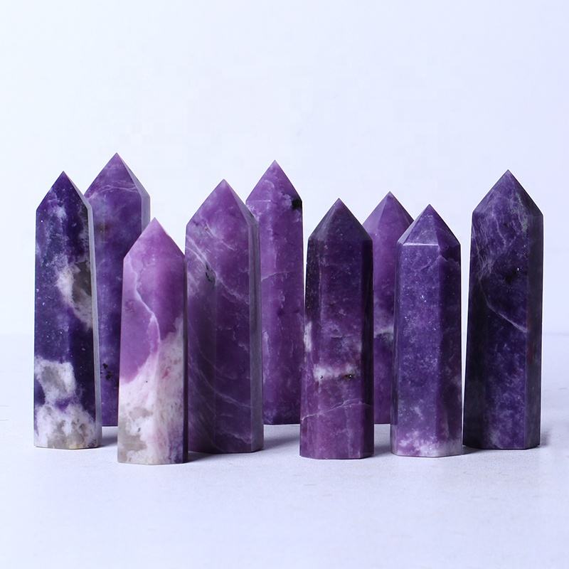 Wholesale Natural Healing Crystal Obelisk Wand Reiki Gemstone Point Purple Lepidolite Tower For Decoration