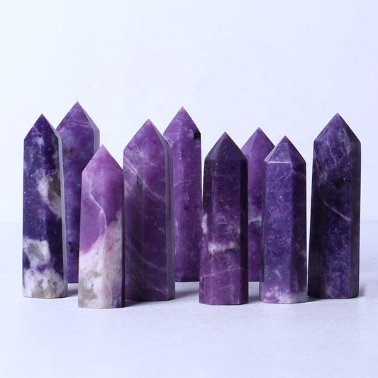 Wholesale Natural Healing Crystal Obelisk Wand Reiki Gemstone Point Purple Lepidolite Tower For Decoration