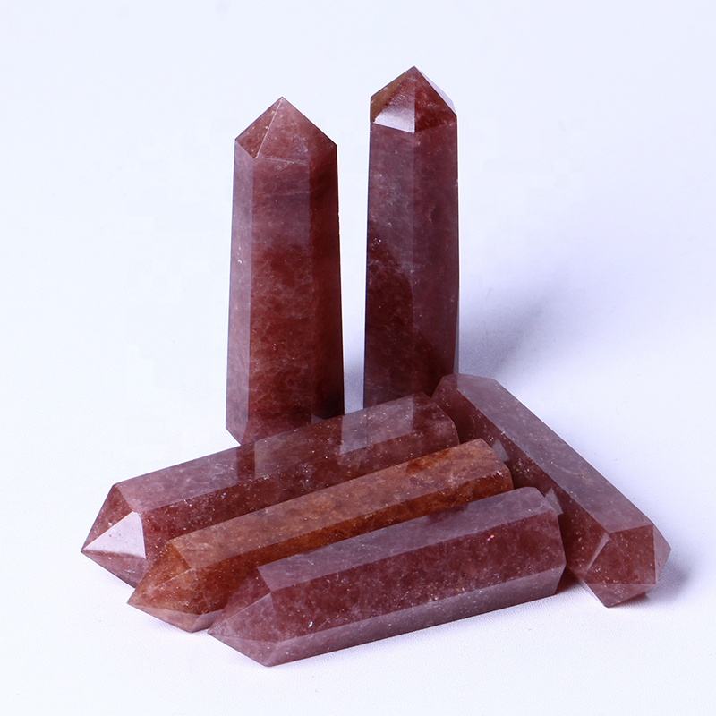 Wholesale Natural Healing Crystal Reiki Gemstone Tower Strawberry Quartz Point Wand For Decoration