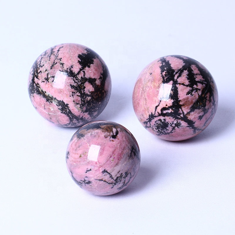 7High Quality Crystals Wholesale Bulk Natural Healing Gemstone Stones Rhodonite Spheres Polished Pink Crystal Balls For Fengshui